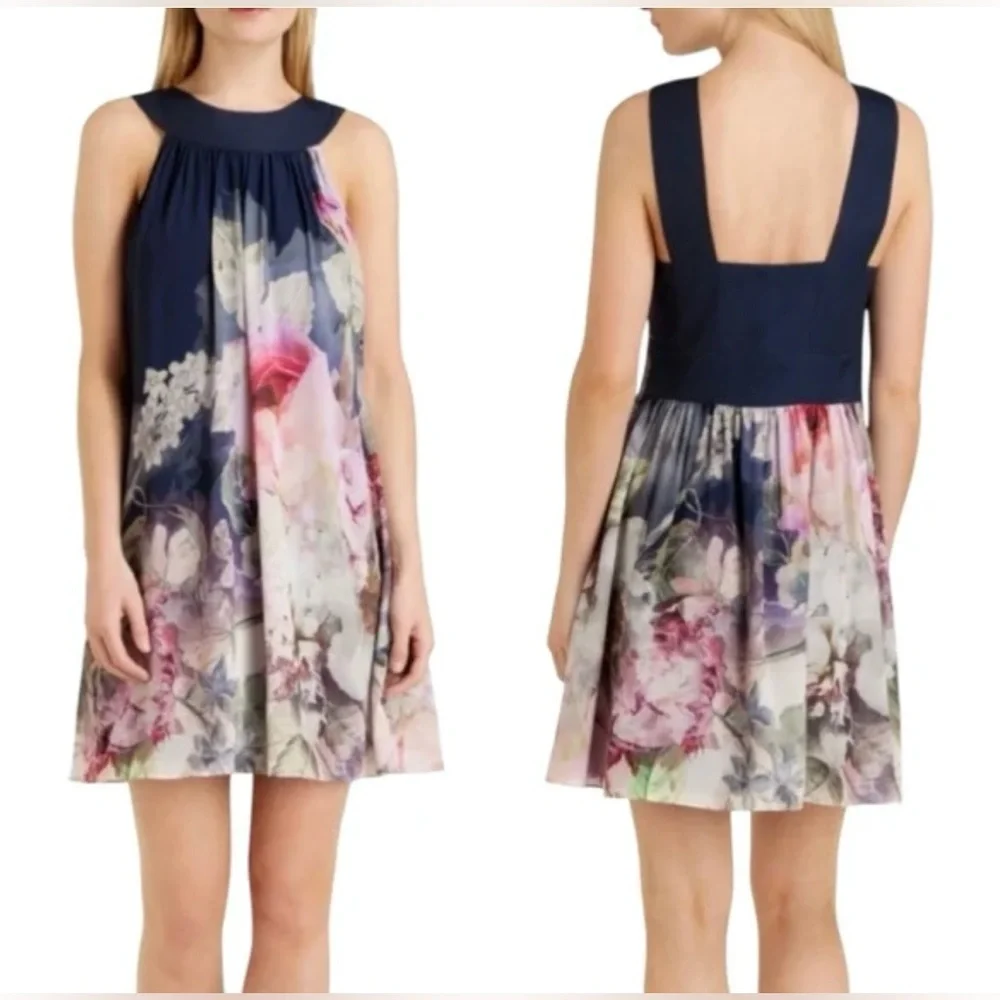 Ted Baker London Marindi Swing Dress Pure Peony Navy Blue Pink Floral size 6 - Picture 4 of 12